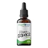 Vegan Drops® - Vitamin D3 & K2 Tropfen - 25mcg Vitamin D (1000 i.E.) & 20mcg Vitamin K2 pro Tagesdosis - 1700 Tropfen, 50ml pro Flasche - vegan, ohne Alkohol & in Deutschland