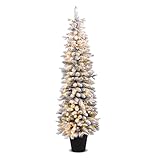 Weihnachtsbaum, Schneebeflockter Weihnachtsbaum mit 80/120/140 warmweißen LED-Lichtern und 8 Beleuchtungsmodi, saisonaler Dekorationsbaum Topfstift for die Party zu Hause(6FT)