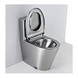 Hocheffiziente 304 Edelstahl einteilige Toilette mit Absenkautomatik – Dual-Spülung wassersparendes Design für Wohnmobile, Krankenhäuser, Bars & Unterhaltungsstätten (schwarzer Bodenablauf)