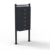 Wiltec 6er Briefkastenanlage schwarz 270 x 513 x 1500 mm, Standbriefkasten mit 6 Fächern, Schlüssel und Namensschild, Briefkasten Postkasten mit Ständer