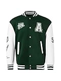 Fiacafyo Vintage-College-Jacke für Herren, Patchwork, Baseballjacken, Buchstabendruck, Farbblock, Knopfleiste, langärmelig, Bomber-Mäntel (C-Grün, XL), C-grün, XL