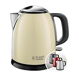 Russell Hobbs Wasserkocher [1,0l] Colours+ Edelstahl Creme (2400W, Schnellkochfunktion, herausnehmbarer Kalkfilter, außenliegende Wasserstandsanzeige,kleiner Reisewasserkocher) Teekocher 24994-70