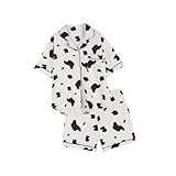 Abaodam Damen Kurzarm Schlafanzug Set mit Kuhmuster Leichtes Hautfreundliches Material für Warme Sommernächte Bequeme Hauskleidung Set mit Kurzarm Nachthemd und Hose XL
