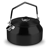 PRITOK Wasserkessel Edelstahl Camping Wasserkocher: 1L Wasserkessel Camping mit Griff Teekanne Tragbarer Campingkessel Wasserkocher Outdoor für Zuhause Camping Wasserkocher, Schwarz
