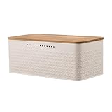Pasdrucn 33x18x13.5cm Brotkasten Metall, Brotkasten Klein, Brotkorb Modern, Brotbox Küche, Brotaufbewahrungsbox Mit Deckel, Bread Box, Nachhaltiger Brottopf Kann Als Schneidebrett (Beige)