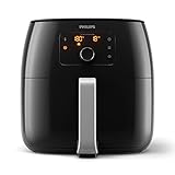 Philips Premium Airfryer XXL - 7.3L, Fritteuse ohne Öl, Rapid Air und Fettentfernungstechnologie, Pfannentrenner, NutriU App mit Rezepten (HD9762/90), 2225 W, 1.4 kg, 43.3 x 32.1 x 31.5 cm, Schwarz