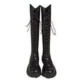 jieGorge Hohe Stiefel für Mädchen, lange Röhre, dicke Sohle, höhenerhöhend, für Herbst und Winter, zum Abnehmen mit Schnürung, Reißverschluss, rutschfester Reitstiefel, Schwarz , 39 2/3 EU