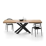 MOBILI FIVER, Ausziehbarer Esstisch Emma 160(240) x90 cm, Rustikale Eiche mit Schwarzen gekreuzten Beinen, Made In Italy