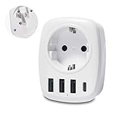 Unidapt Usa Adapter - Reiseadapter Steckdose EU nach US Amerika Reisestecker Steckdosenadapter mit 3 USB Ports+1 Typ-C Port für Amerika Kanada Mexiko Stromadapter Schuko Adapter Weiß