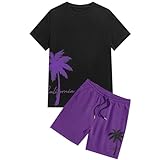 Beokeuioe Hippie Hawwai Strandanzug für Urlaub Herren Sommer Outfit Lustig T-shirt + Bermuda Shorts mit 3D Druck Freizeitanzug Kurze Schlafanzüge Pyjama Set Loungewear Yoga Anzüge