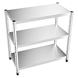 Owneed Schwerlastregal Edelstahl-Regale, 80 * 40 * 80cm, 3-stöckiges Lagerregal, Robustes Lagerregal, Kapazität für Küche, Garage, Büro, Restaurant, Lager, Einstellbarer der mittleren Schicht