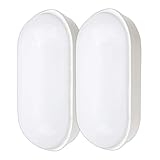 Heyseven LED Kellerlampe, 20W 2000LM Deckenleuchte Wandlampe, IP54 Wasserdicht Augenschutz LED Feuchtraum Ovalleuchte für Garten Badzimmer Porch Garage Flur Keller Garten, Neutralweiß 4000K (2 Stück)