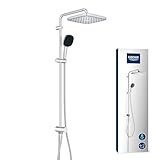 GROHE Vitalio 250, Duschset ohne Armatur, wassersparend, 8l pro Min (Regendusche für vorhandene Duscharmaturen, Duschkopf 2 Strahlarten, Duschstange 104cm, Duschsystem), eckig, chrom, 26986001