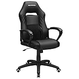 SONGMICS Gamingstuhl, Bürostuhl mit Wippfunktion, Racing Chair, ergonomisch, S-förmige Rückenlehne, gut für die Lendenwirbelsäule, bis 150 kg belastbar, Kunstleder, schwarz OBG38BK