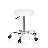 hjh OFFICE 729414 Bürohocker Operator II Kunstleder Weiß Hocker höhenverstellbar mit Rollen