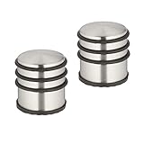 Relaxdays Türstopper Edelstahl, 2er Set, HxD: 7,5 x 7 cm, hoch & schwer, rutschfest, Türzuschlagbremse, silber/schwarz