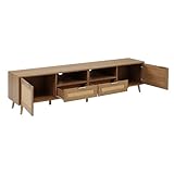 Jaxenor Rattan TV Schrank Fernsehschrank mit 2 Schubladen, 200cm TV Tisch TV Bank TV Lowboard TV Kommode TV möbel TV Table TV Sideboard TV Cabinet TV Regal für das Wohnzimmer, Oak
