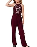 GRACE KARIN Mädchen Pailletten Overall Ärmelloses Jumpsuit Loose Fit Sommer Freizeitanzug Overall Rot 12-14 Jahre
