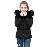 EMATOP Lang Winterjacke Mädchen Kinder Warm Wintermantel Outdoor Sport Steppjacke mit Kapuze Mantel Lässiger Einfarbig Pufferjacke Baumwolle Winddicht Daunenjacke Zipper Bequem Outdoorjacke