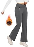 BALEAF Damen Yogahose Lang Jazzpants Tanzhose Crossover Flare Leggings Warm Bootcut Leggings Yogahose High Waist mit Taschen Dunkelgrau L