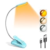 Glocusent Leselampe Buch Klemme, Wiederaufladbare Buchlampe mit 10 LEDs, 3 Farben & 3 Helligkeiten, Lange Laufzeit Klemmlampe bis zu 80 Stunden, 360° Flexibel Klemmleuchte für Nachtlesen