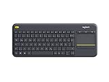 Logitech K400 Plus Kabellose Touch-TV-Tastatur mit integriertem Touchpad, HTPC-Tastatur für mit dem Fernseher verbundene PCs, Windows, Android, Chrome OS, Laptop, Deutsches QWERTZ-Layout - Schwarz
