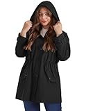 Hanna Nikole Damen Große Größe Leicht Windbreaker Regenmantel Kordelzug Taille Sport Outdoorjacke Schwarz 54