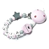 Personalisierte Baby Schnullerkette mit Namen – Verschiedene Modelle für Jungen und Mädchen, Perfektes Geschenk für Babys (rosa, Stern, Prinzessin)