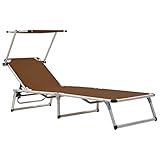 IBUQDDV Terassenmöbel Strandliege Campingliege Stuhl Outdoor Sonnenliege Klappbar mit Sonnenschutz Alu und Textilene Braun für Patio Strand Terrasse Pool