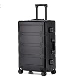 Aoun Hartschalenkoffer, Trolley, Kabine, komplett aus Aluminium, Hartschalenkoffer, Handgepäck, mit drehbaren Rollen und Schloss, Koffer mit Rollen, Metall, für Geschäftsreisen, Schwarz , 71CM-110L