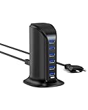 POANES USB Ladegerät Mehrfach,USB Ladestation Mehrere Geräte USB Netzteil 6 Port für iPhone 15/14/11/12/13 Pro Max, Samsung Galaxy S21 S9 S8 Plus, LG, Huawei etc (Schwarz 25W-6 Port)