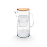 Lauben 32 GW Wasserfilter Kanne Glas, Filterkanne Gesamtvolumen 3,2l, Material: Borosilikatglas, Wasserfilter-Kartusche enthalten, antibakterieller Deckel aus Bambus, kein Plastik-Nachgeschmack im Was