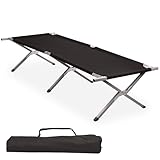 CampFeuer Feldbett | Schwarz | Belastbar bis 200kg | 210 x 82,5 x 45 cm | Campingliege, Sonnenliege, stabile Feldliege, Gartenliege mit Tragetasche, Angelliege, Strandliege, Klappliege, Outdoorliege