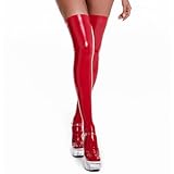 TQPUWT Damen Lack und Leder Sexy Latex Strümpfe, Damenstrümpfe, Sexy Dessous, Glänzendes Leder Sexy Strümpfe, Oberschenkelstrumpfhose, Kurze Strampler, Cosplay Kostüm, Club Enge Slim Fit, Rot, XL