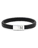 TOLOWOBK Lederarmband Herren Armband mit Buchstaben Edelstahl Gravur A-Z Buchstabe Armband Männer Schwarz Geflochten Leder Armband mit Magnetverschluss Weihnachten Geburtstag Geschenke für Männer
