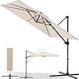 Homall Sonnenschirm Alu 270x270cm, Ampelschirm 360°Drehbar,balkonschirm rechteckig mit StäNder Kurbelvorrichtung SchutzhüLle,Sonnenschirm Groß Windfest und UV-Schutz 50+ Marktschirm,Beige