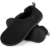 Snug Leaves Herren Fuzzy Kunstwolle Memory Foam Hausschuhe Anti-Rutsch warm Kunst-Sherpa Hausschuhe mit Doppelseitigen elastischen Einsätzen Schwarzer Ruß,42-43 EU