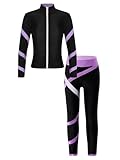 HULIJA Mädchen Sport Kleidung Set Langarm Eiskunstklauf Jacke mit Reißverschluss + Eislaufhose Eiskunstlauf Anzug Trainingsanzug Gymnastik A Helles Lila 134-140