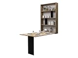 Mirjan24 Wandtisch Albi, Wandklapptisch mit 2 Regalen, V-Tisch, Esstisch, Tisch ideal für Esszimmer, Küche, Klapptisch, Bartisch (Wotan Eiche/Schwarz)