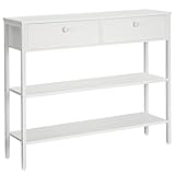 HOOBRO Konsolentisch, Flurtisch mit Schublade und 2-stufigen Ablagefächern, Sofatisch mit stabilem Metallgestell, 100 x 24 x 80 cm, für Eingang, Flur, Wohnzimmer, Weiß EWW32XG01