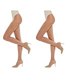 MYCHICLEGS 20 DEN transparente halterlose Strümpfe mit Spitzenstrumpfband, sexy Damenunterwäsche - Hell-beige (Sahara) 2er-Pack - M-L