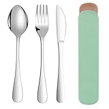 ABOHU Camping Besteck mit Etui, 3 Stück Edelstahl Reisebesteck Set, mit Löffel, Messer und Gabel, Campingbesteck für Unterwegs, Reise, Arbeit, Schule, Spülmaschinenfest