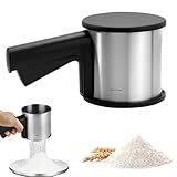 Dulynva Mehlsieb Edelstahl Puderzuckerstreuer Einhand Mehlsieb mit Griff Feines Sieb mit Deckel Puderzuckermühle 400g Kapazität Puderzuckersieber für Mehl, Zucker, Zimt, Gewürzpulver (2-Deckel)