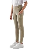 MoFiz Kinder Reithose Mädchen Vollbesatz mit Silikon Kinder Reitleggings mit Reißverschlusstasche Khaki 140-158