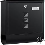 KESSER® Briefkasten Edelstahl mit Zeitungsfach Namensschild, Sichtfenster, gebürstet, 3X Schlüssel abschließbar, Pulverbeschichtet, Wandmontage, groß, inkl. Montagematerial Schwarz