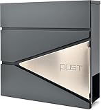 Verda Briefkasten mit Zeitungsfach, Edelstahl, 2X Schlüssel, Postkasten Designer Wandbriefkasten, Schloss unter dem Deckel versteckt, Zeitungsrolle, modern (SN3693-1)