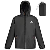flintronic Regenjacke Herren, Herren Regenjacke Wasserdichter, Reflektierende Jacke, Leicht Wasserdicht Faltbare Regenmantel mit Kapuze, Fahrrad Rain Windbreaker, für Wandern Laufen, M