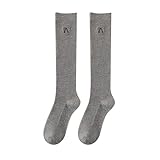 Damen Kniestrümpfe Atmungsaktive Elegante Overknee-Socken mit zarter Schleifenstickerei Weiche Dehnbare Strümpfe Winter Weich Thermosocken für kaltes Wetter (Light Gray, One Size)