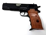 Brigamo Spielzeug Pistole Beretta Spielzeug Waffe mit Holzgriff Optik, Kinder Pistole für Polizei Kostüm
