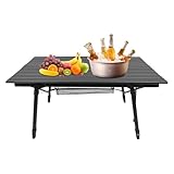 Klapptisch esstisch, Gartentisch, Klappbarer Campingtisch, Campingtisch, tapeziertisch, faltbar Tisch Höhenverstellung, Höhenverstellbar Klapptisch Aluminium 90 x 51 x 45-65 CM 30kg (Schwarz)